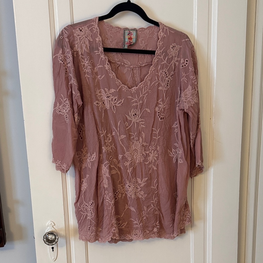 Johnny Was Mauve Lace Blouse M